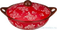 Блюдо для запекания 22 х 12 см круглое с крышкой &quot;Цветы /Красный&quot; / 191936