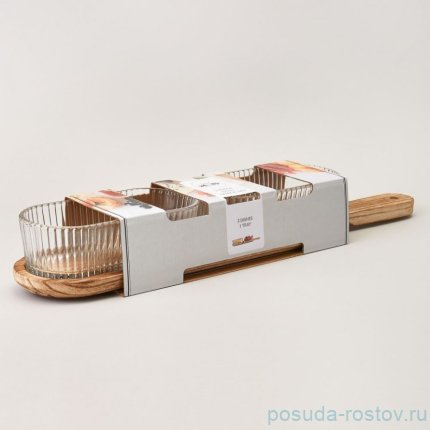 Менажница 2-х секционная на деревянной подставке400 мл / 363875