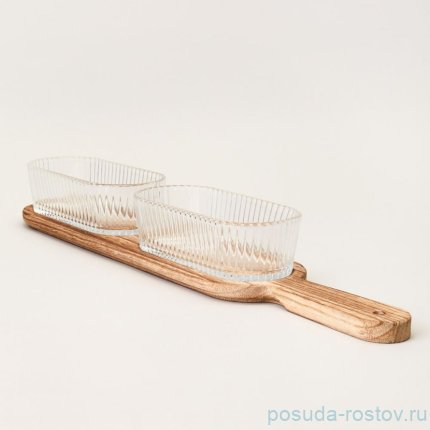 Менажница 2-х секционная на деревянной подставке400 мл / 363875