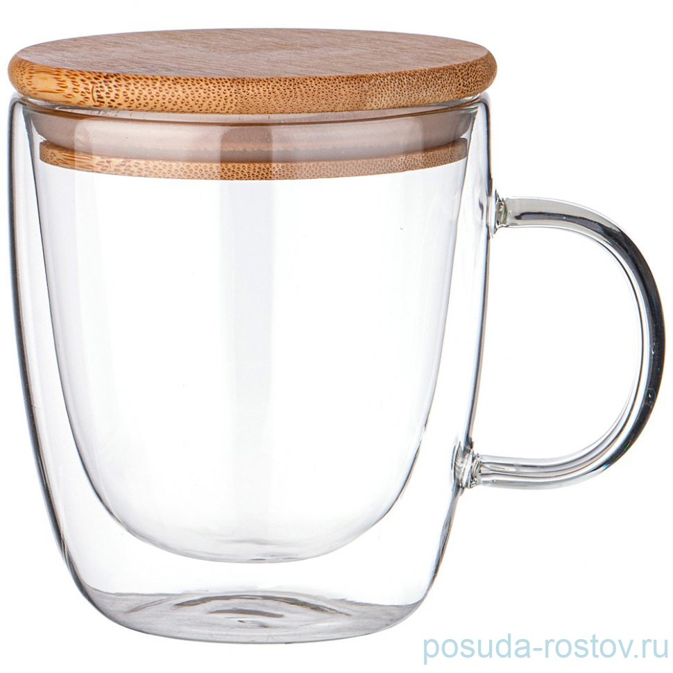 Кружка 410 мл с двойными стенками бамбуковая крышка "Double-wall  / 337653