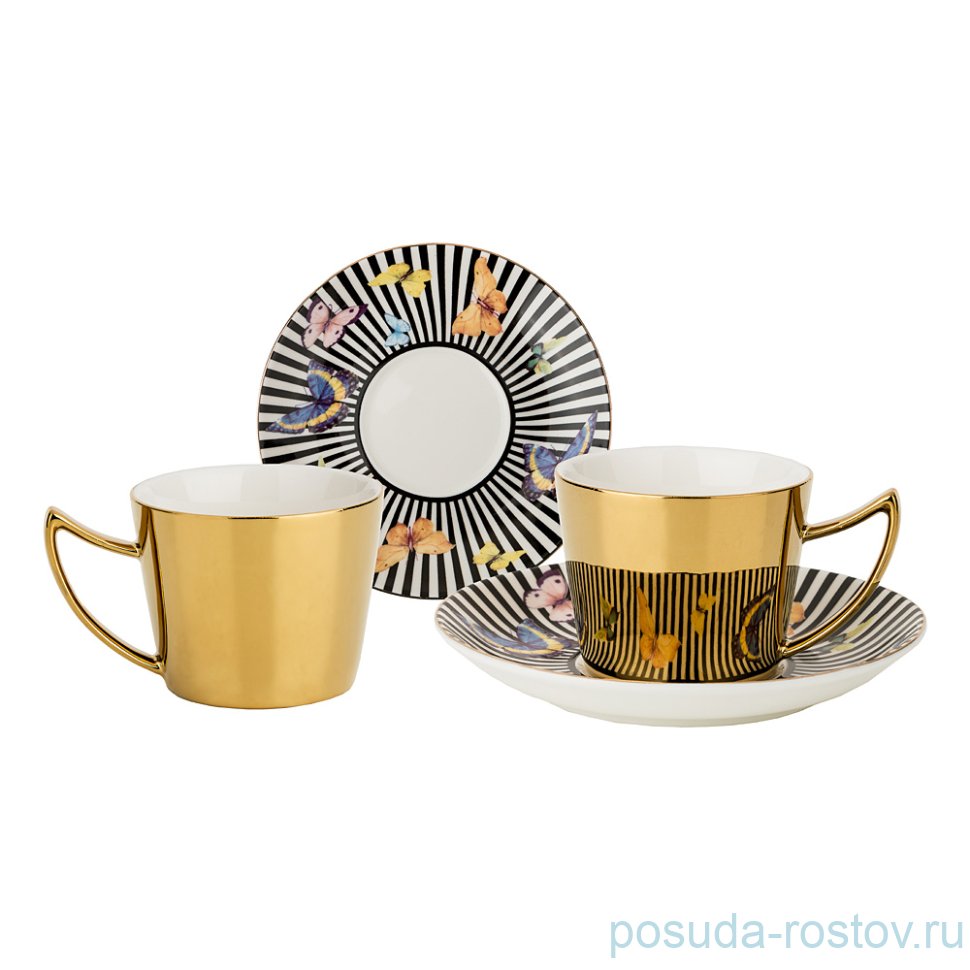 Набор кофейных пар 90 мл 2 шт золотой "BUTTERFLY" / 229559