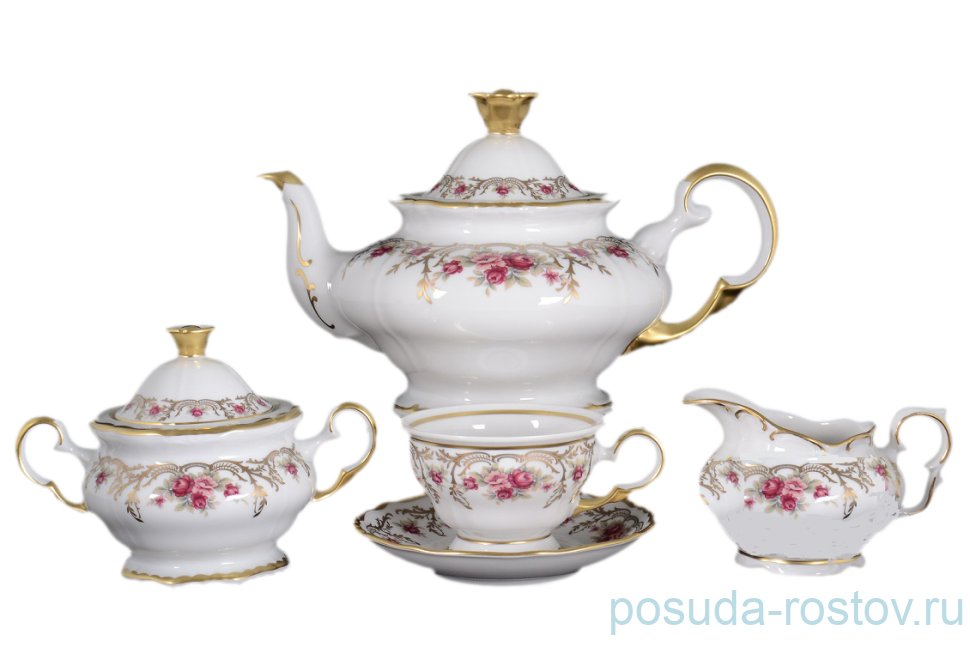 Чайный сервиз на 6 персон 15 предметов  Bohemia Porcelan Moritz Zdekauer 1810 s.r.o. "Анжелика /Плетистая роза" / 090380