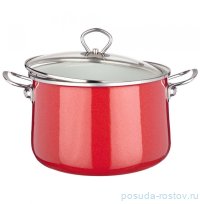 Кастрюля 22 см со стеклянной крышкой эмалированная 5,2 л металлик &quot;Deluxe /Красный&quot; / 276029