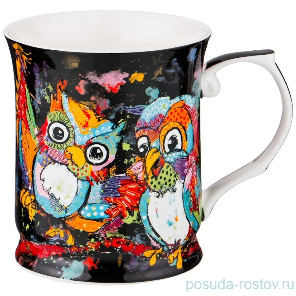 Кружка 420 мл чёрная "Совы" / 186013 Кружка 420 мл чёрная "Совы" / 186013