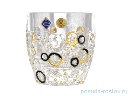 Стаканы для виски 350 мл 6 шт &quot;Lisboa /Золотые и черные кольца&quot; хрусталь Йиглава / 208005