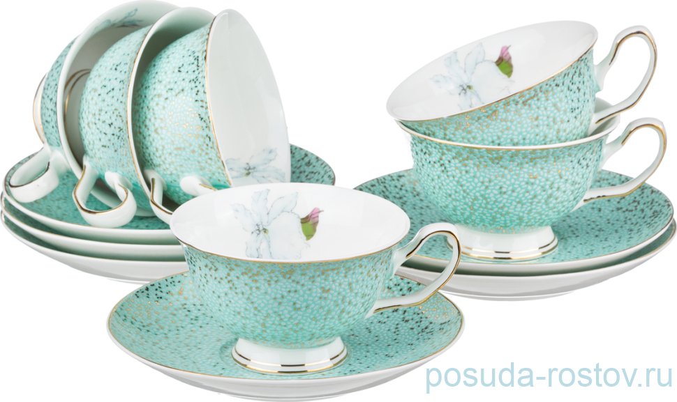 Набор чайных пар 200 мл 6 шт минт "Мраморная крошка" / 189636 Набор чайных пар 200 мл 6 шт минт "Мраморная крошка" / 189636