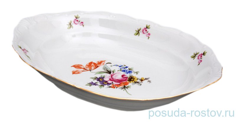 Блюдо 36 см овальное (глубокое) для хлеба  Bohemia Porcelan Moritz Zdekauer 1810 s.r.o. "Офелия /Полевой цветок" / 013578