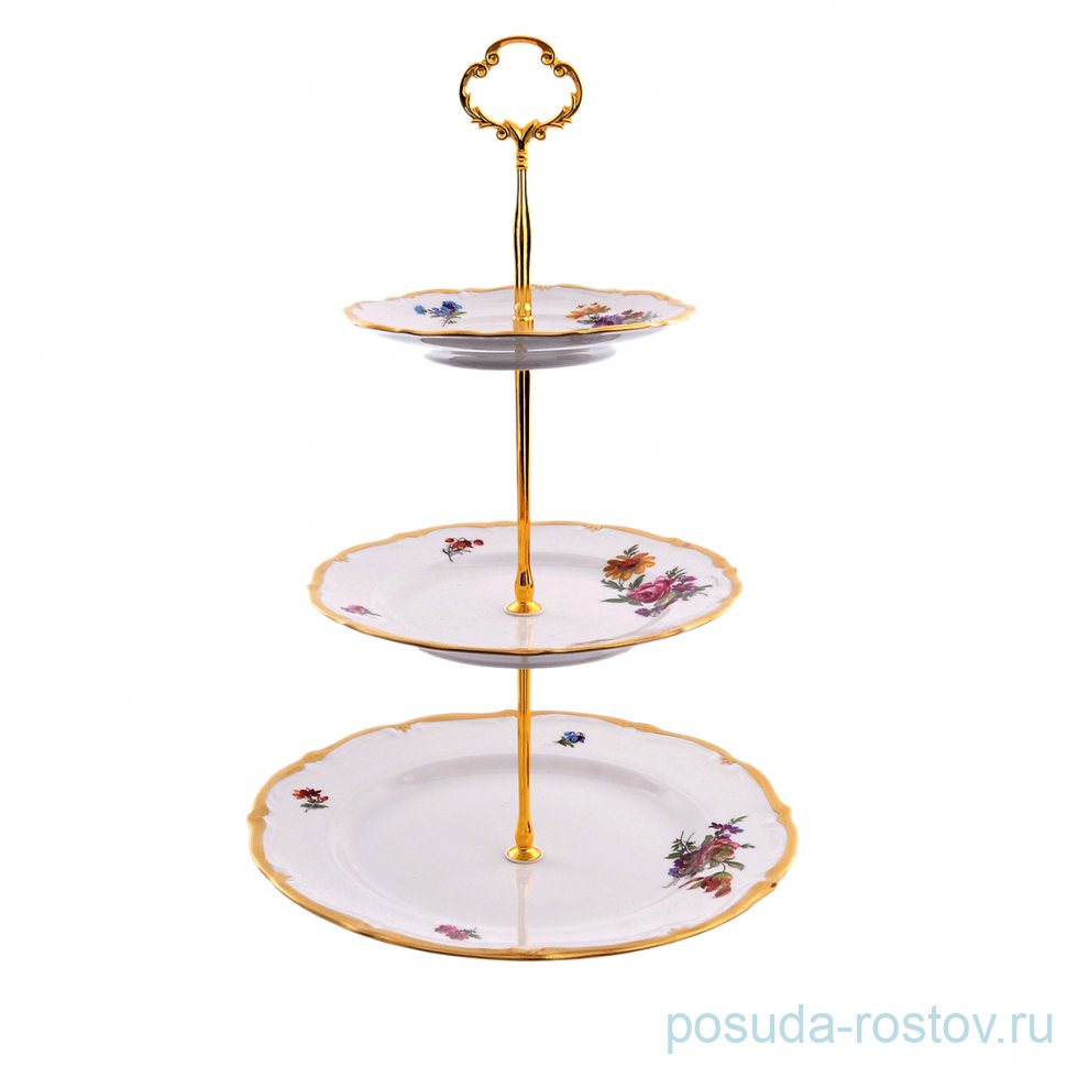 Этажерка 3-х ярусная "Корона /Мейсенский букет" / 153447 Этажерка 3-х ярусная "Корона /Мейсенский букет" / 153447