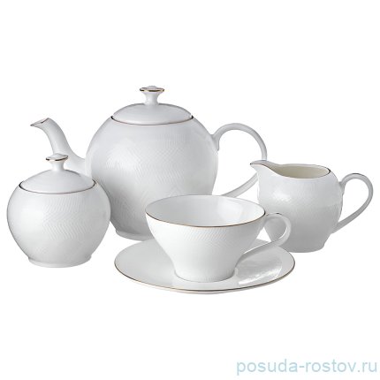 Чайный сервиз на 6 персон 15 предметов &quot;Рубчик /Отводка платина&quot; / 189211