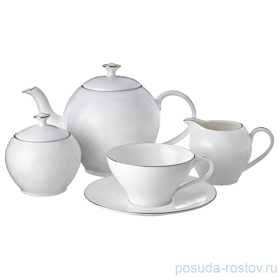 Чайный сервиз на 6 персон 15 предметов "Рубчик /Отводка платина" / 189211
