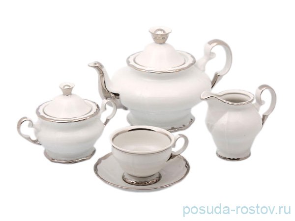 Чайный сервиз на 6 персон 15 предметов Bohemia Porcelan Moritz Zdekauer 1810 s.r.o. "Анжелика /Платиновая отводка" / 027757 Чайный сервиз на 6 персон 15 предметов Bohemia Porcelan Moritz Zdekauer 1810 s.r.o. "Анжелика /Платиновая отводка" / 027757
