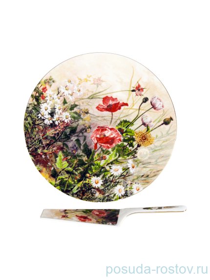Тарелка для торта 27 см с лопаткой 24,5 см &quot;Маки&quot; / 232486
