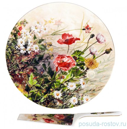 Тарелка для торта 27 см с лопаткой 24,5 см &quot;Маки&quot; / 232486