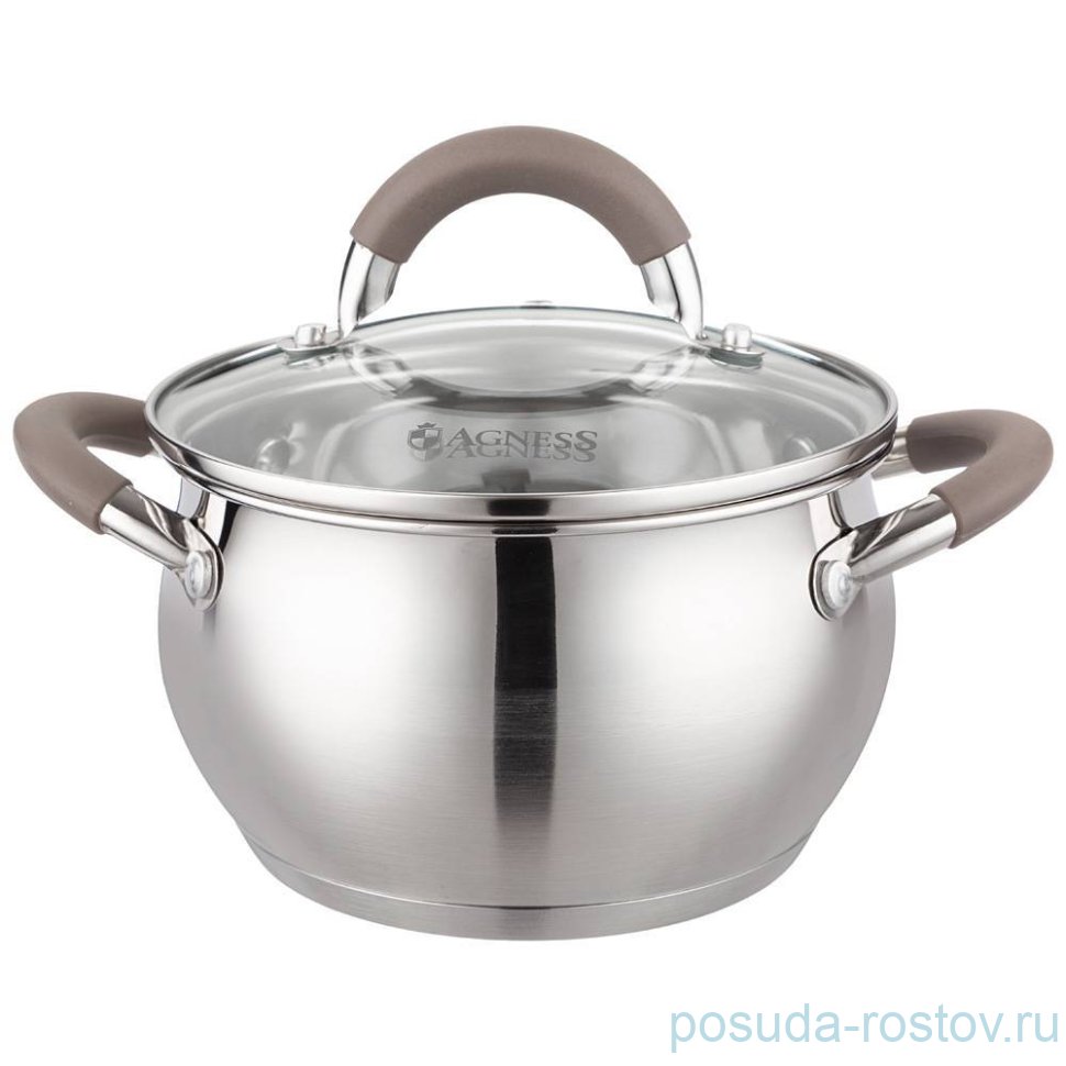 Кастрюля 16 х 9,5 см со стеклянной крышкой 1,9 л "Apple" кофейные ручки / 275423