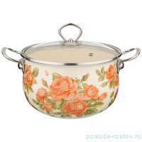 Кастрюля 16 см со стеклянной крышкой эмалированная 4 л &quot;Корейская роза&quot; / 231617