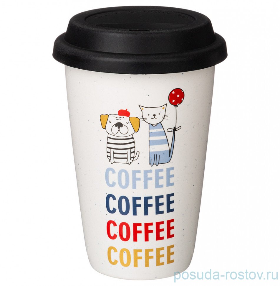 Кружка 390 мл с силиконовой крышкой и ободком "Coffemania" / 279662