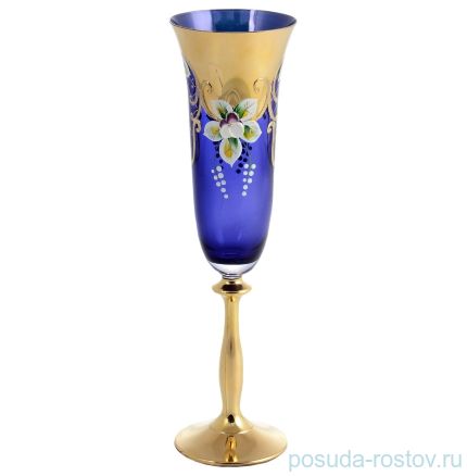 Бокал для шампанского 190 мл 1 шт &quot;Анжела /Лепка синяя /AS Crystal&quot; золотая ножка / 156243