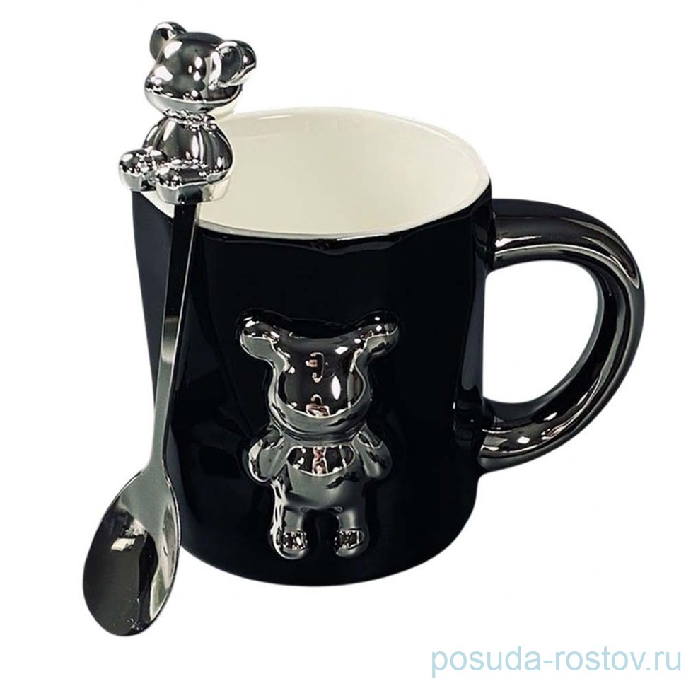 Кружка 400 мл с ложкой чёрная (подарочная упаковка) / 374456 Кружка 400 мл с ложкой чёрная (подарочная упаковка) / 374456