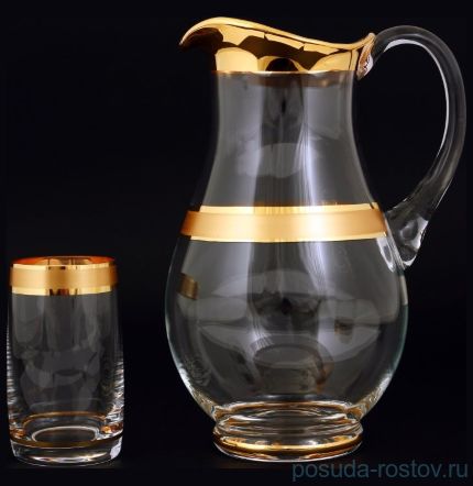 Набор для воды 7 предметов (кувшин 1,25 л + 6 стаканов) &quot;Идеал /Матовая полоса /золото&quot; MH / 107856