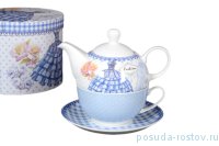 Чайный набор 3 предмета (чайная пара 350 мл + чайник 380 мл) &quot;Модница&quot; голубой / 124435