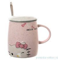 Кружка 400 мл с крышкой и ложкой &quot;Hello Kitty&quot; розовая / 140358