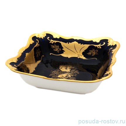 Салатник 22 см квадратный &quot;Кленовый лист /Кобальт&quot; / 001833