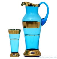 Набор для воды 7 предметов (кувшин 1,5 л + 6 стаканов) синый &quot;Иксовка /Матовая полоса золото&quot; SC / 137251