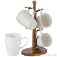 Набор кружек 350 мл 4 шт на деревянной подставке &quot;Native&quot; / 188469