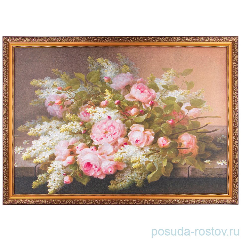 Картина 69 х 99 см в раме "Белая сирень и розы" / 275180