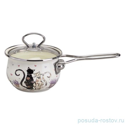 Ковш 14 см с крышкой эмалированный 900 мл &quot;Lavander cats&quot; / 368443