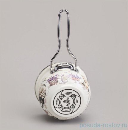 Ковш 14 см с крышкой эмалированный 900 мл &quot;Lavander cats&quot; / 368443