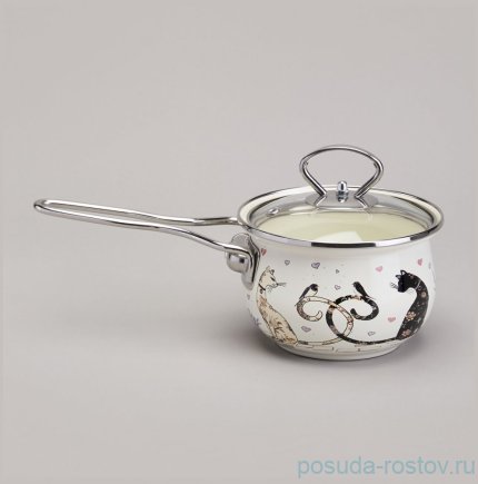 Ковш 14 см с крышкой эмалированный 900 мл &quot;Lavander cats&quot; / 368443