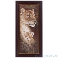 Картина 20 х 50 см &quot;Львы /С мамой&quot; /рамка венге с золотой окантовкой / 259998