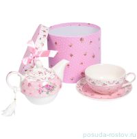 Чайный набор 3 предмета (чайная пара + чайник) &quot;Розочки на розовом&quot; / 150354
