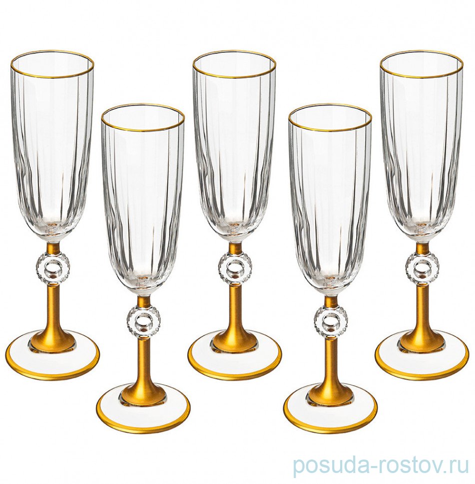 Бокалы для шампанского 150 мл 6 шт "Отводка золото" золотая ножка / 313444