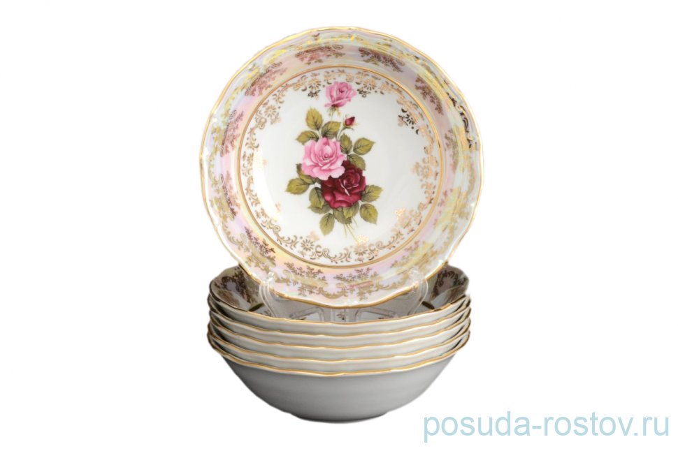 Набор салатников 19 см 6 шт  Bohemia Porcelan Moritz Zdekauer 1810 s.r.o. "Офелия /Роза перламутр" / 034810