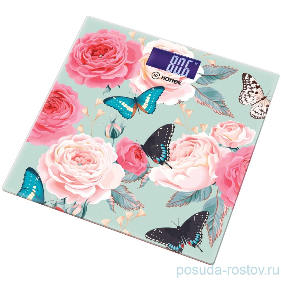 Весы напольные 30 х 30 см "Бабочки /Hottek" макс вес 180 кг / 172431 Весы напольные 30 х 30 см "Бабочки /Hottek" макс вес 180 кг / 172431