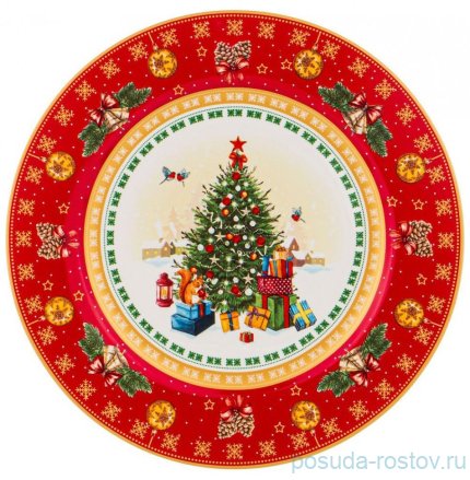 Тарелка 21 см 1 шт красная &quot;С новым годом! /Елка&quot; / 225705