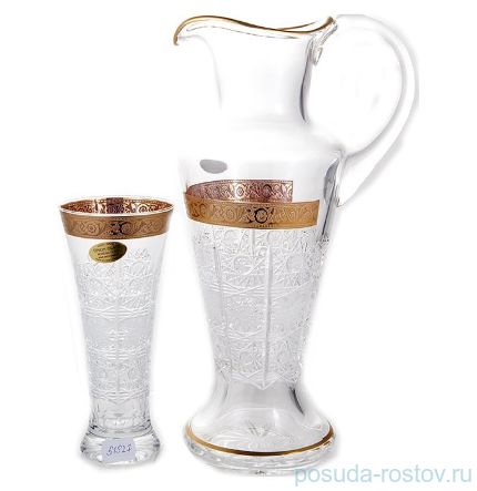 Набор для воды 7 предметов (кувшин + 6 стаканов по 300 мл) &quot;Резной /Золотой цветочный кант&quot; / 156030