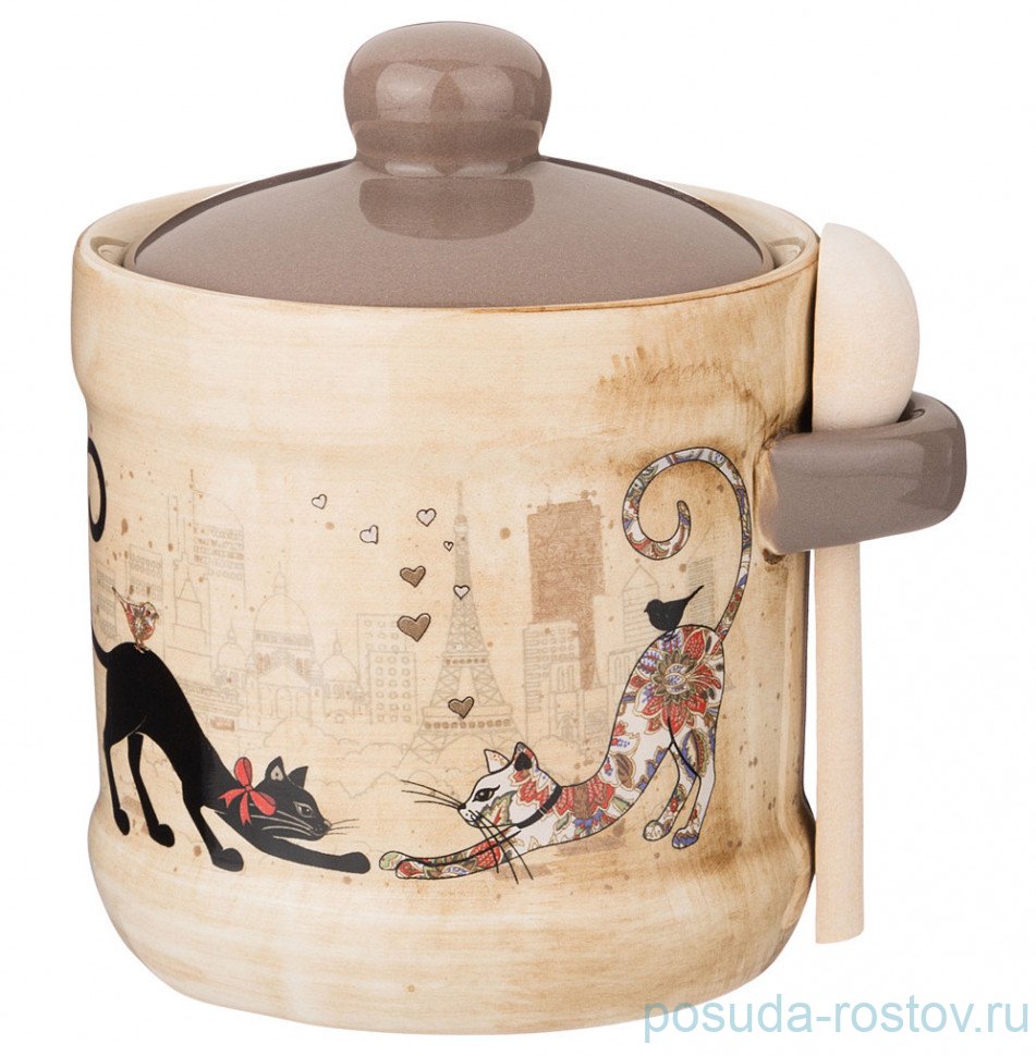 Сахарница 300 мл с ложкой "Парижские коты" / 244643