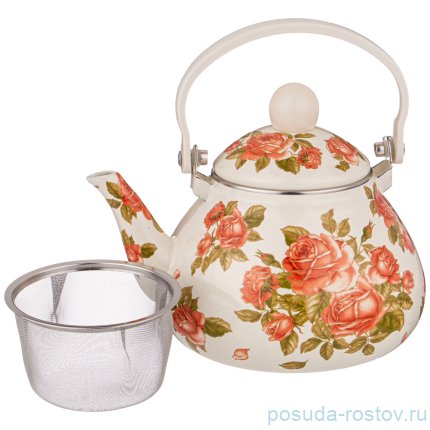 Заварочный чайник 1,3 л эмалированный с фильтром &quot;Корейская роза&quot; / 254567