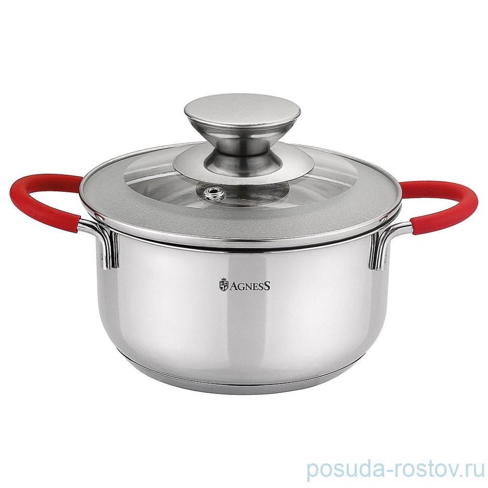 Кастрюля 16 х 8,5 см со стеклянной крышкой силиконовые вставки на ручках индукция 1,45 л "agness" / 196249