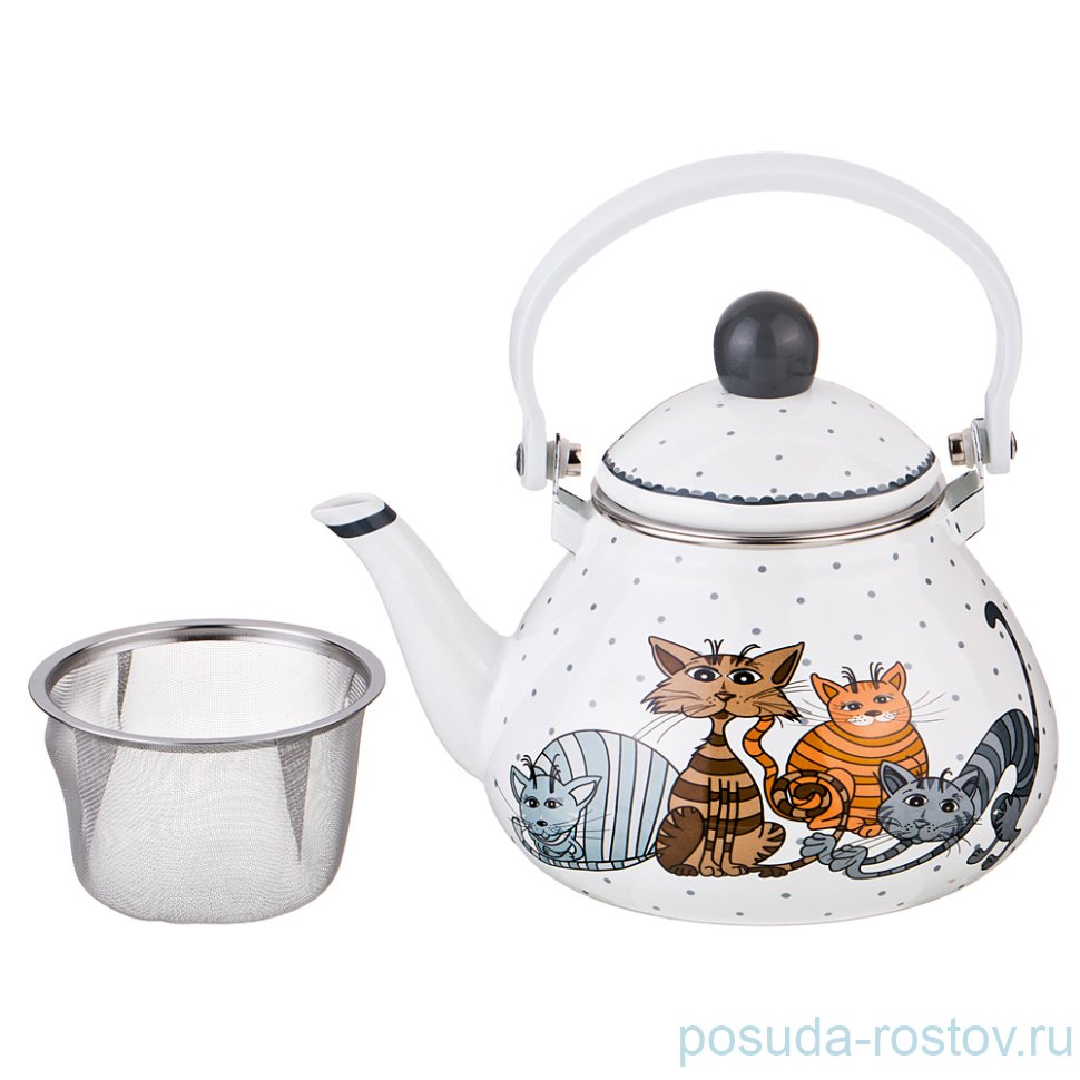 Заварочный чайник 1,3 л эмалированный с фильтром "Озорные Коты" / 201026