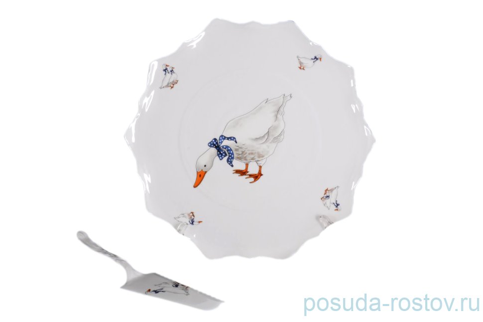 Тарелка для торта 30 см с лопаткой "Корона /Гуси" / 087382