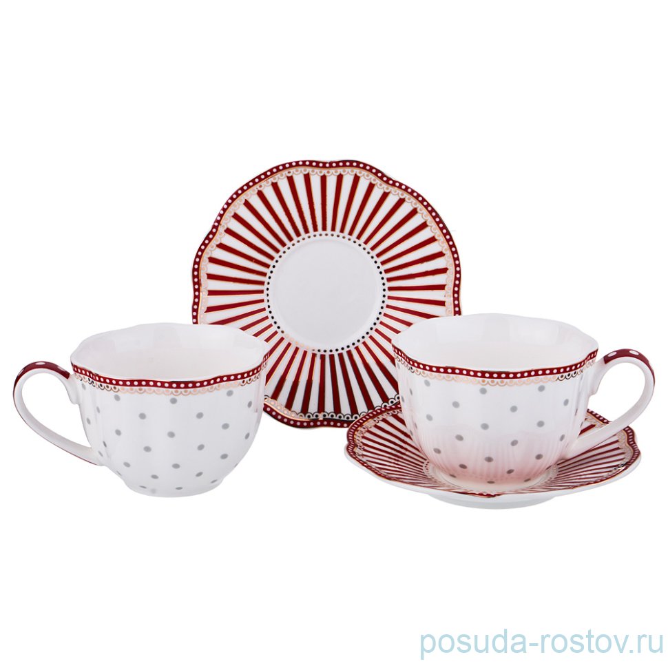 Набор чайных пар 250 мл 2 шт "Горох /Красная окантовка" / 189720