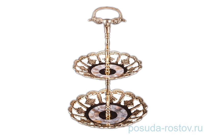 Этажерка 2-х ярусная резная латунь+перламутр "Раджестан" / 051783