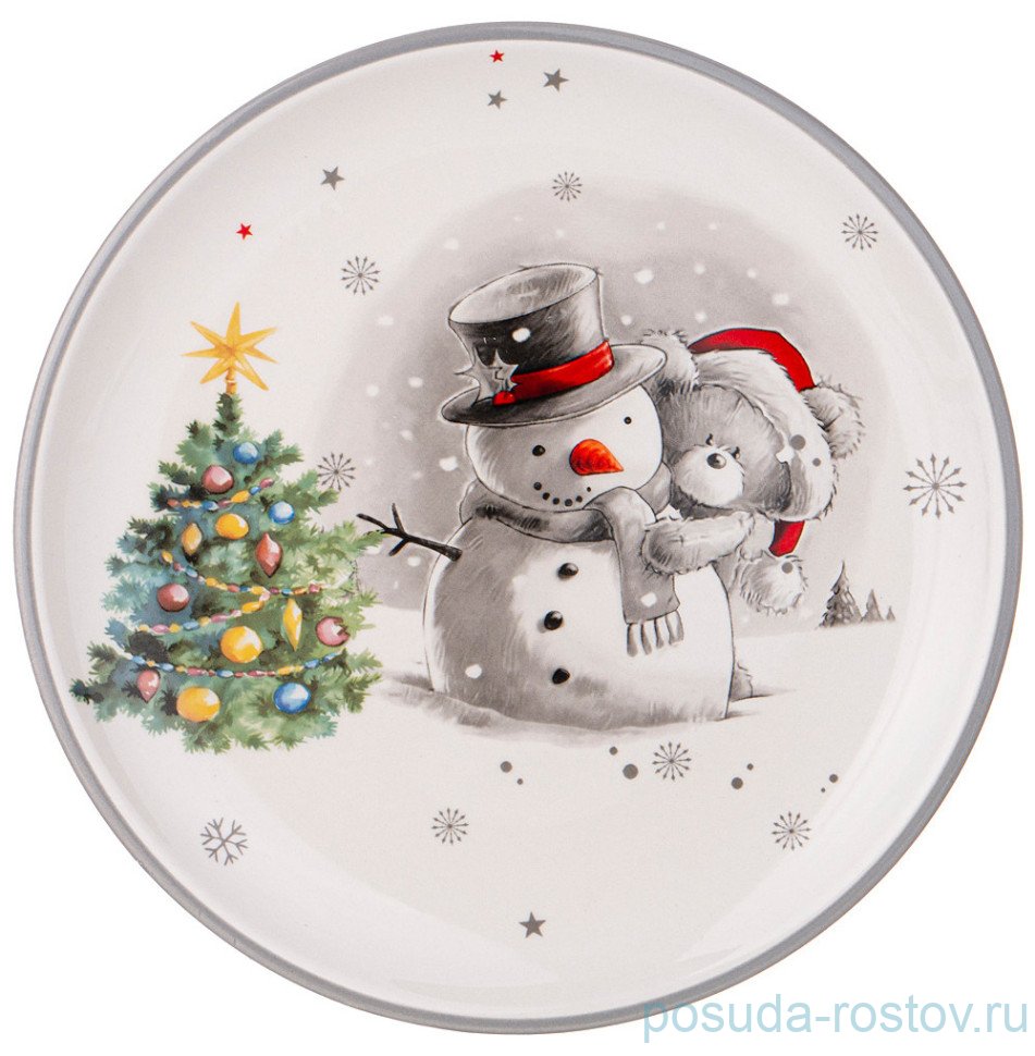 Тарелка 21 см "С новым годом! /Снеговик с мишкой" / 330958