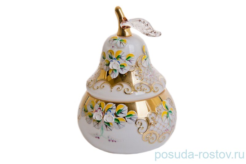 Вазочка с крышкой - груша "Лепка белая" маленькая / 046754 Вазочка с крышкой - груша "Лепка белая" маленькая / 046754