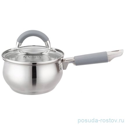 Ковш 14 х 7,5 см со стеклянной крышкой 1 л &quot;apple&quot; серая ручка / 275415