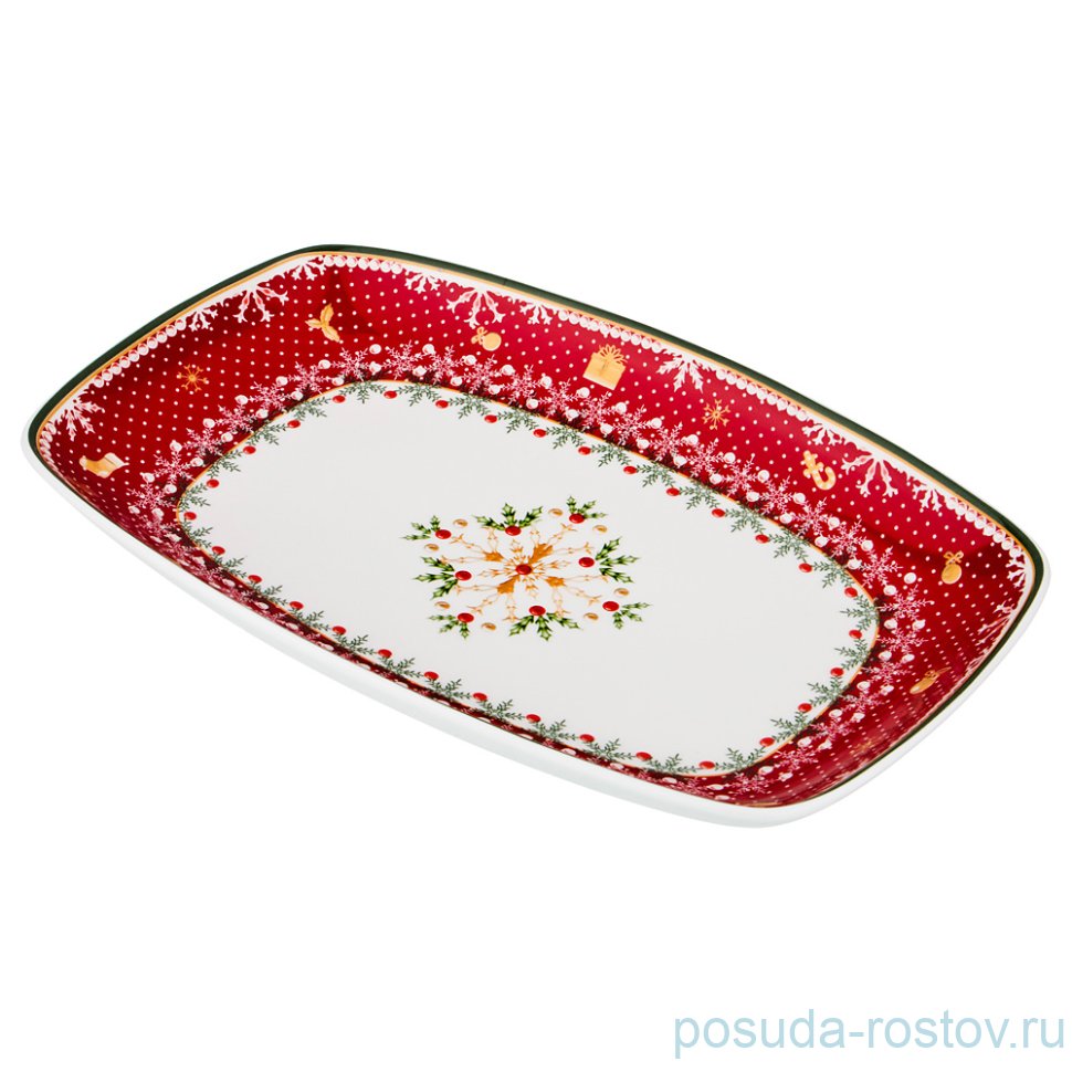Блюдо 30 х 19 см прямоугольное "Christmas Collection /Снежинка красная" / 192452